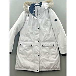 ANDREW MARC White/Black Quilt Lined Insulated Zip/Snap Faux Fur Hood JACKET XL